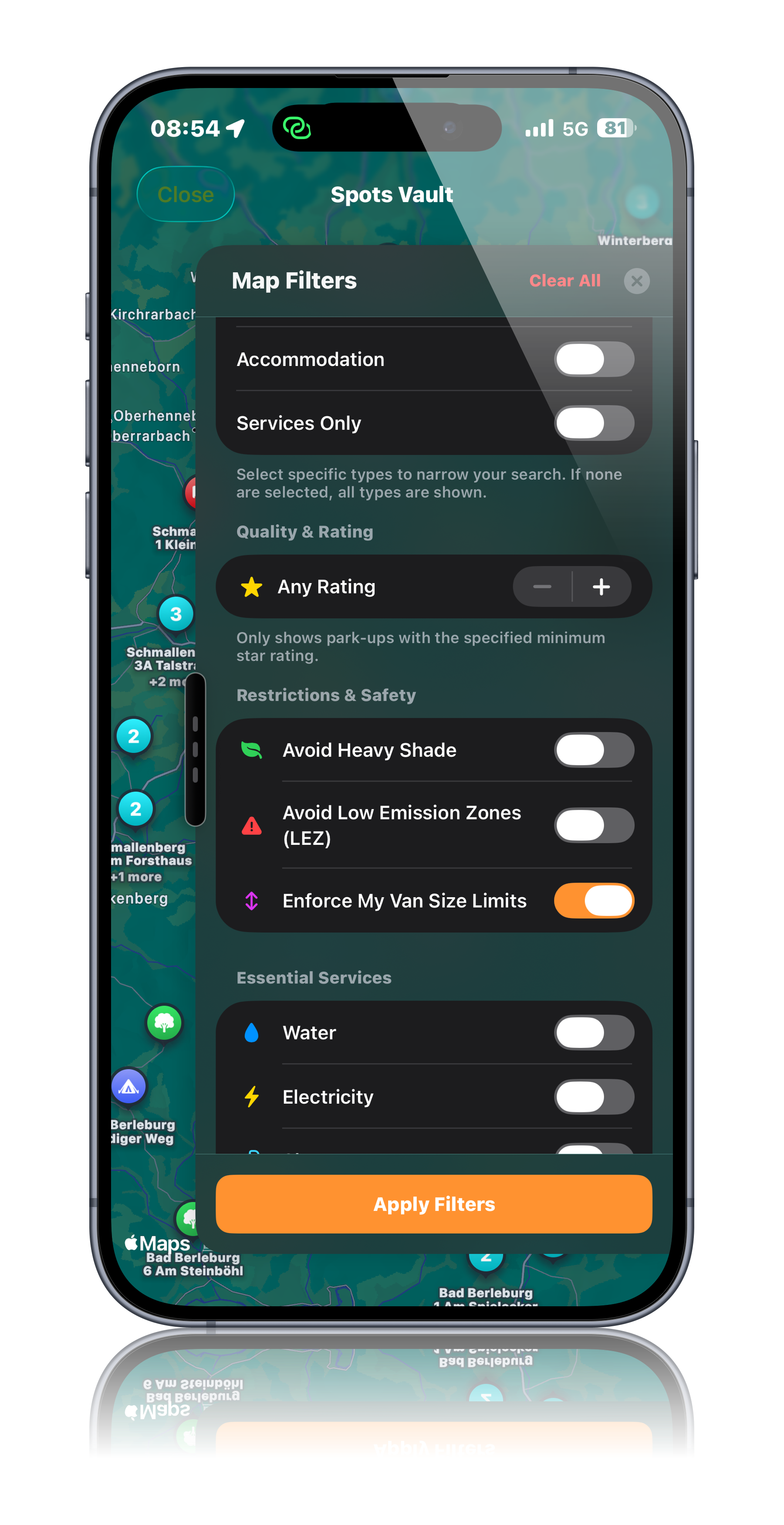 Spot filters screen